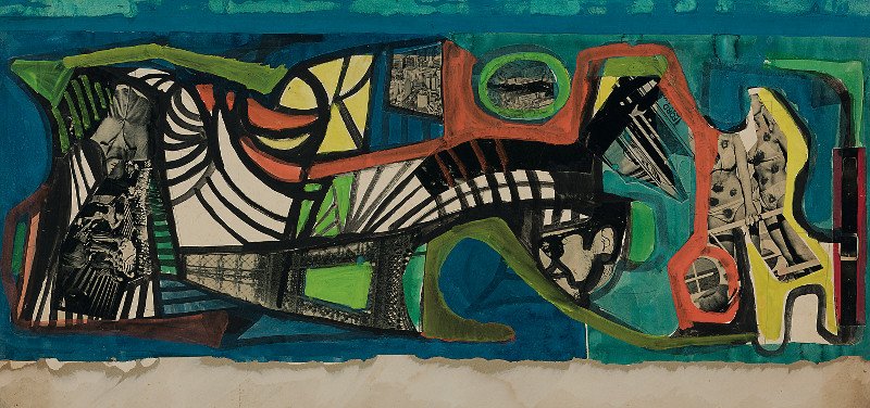 Sin título, posiblemente un estudio para Carnaval, por Roberto Burle Marx, h. 1967, gouache y collage sobre papel, 55,2 × 107 cm, Sítio Roberto Burle Marx, Rio de Janeiro.