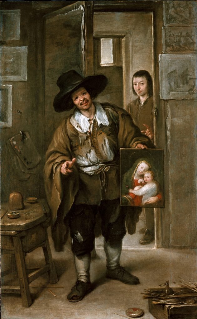 Pintor pobre o Vendedor de cuadros, de José Antolínez, h. 1670, Pinacoteca Antigua de Múnich.