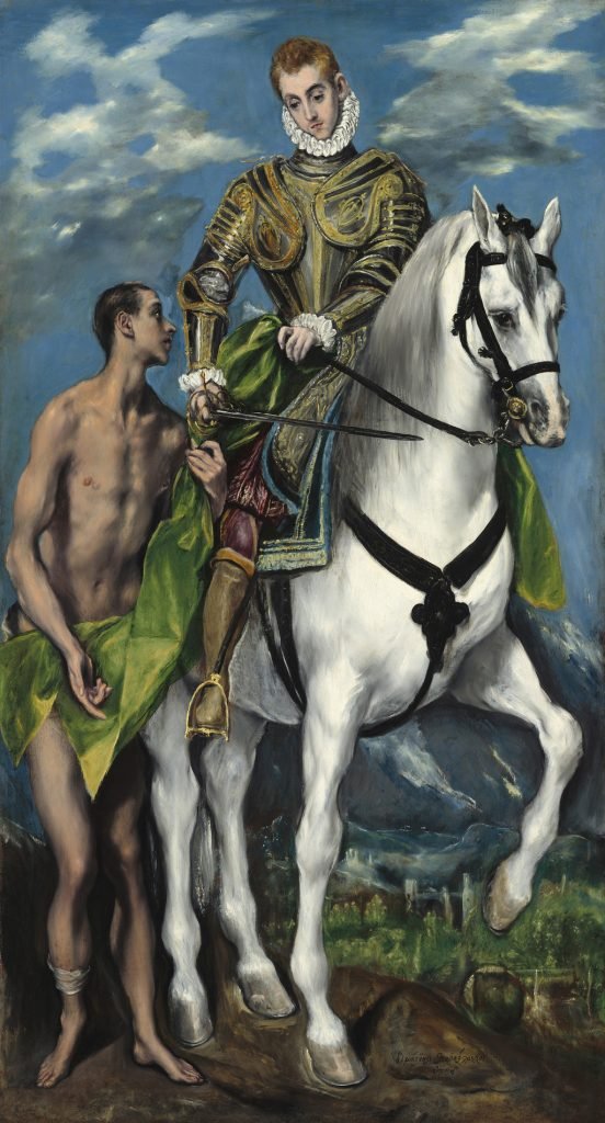 San Martín y el mending, del Greco, 159-99, óleo sobre lienzo, Washington, National Gallery of Art, Colección Widener. Arriba, Tres músicos, de Velázquez, h. 1616-18 (foto Jörg P. Anders).