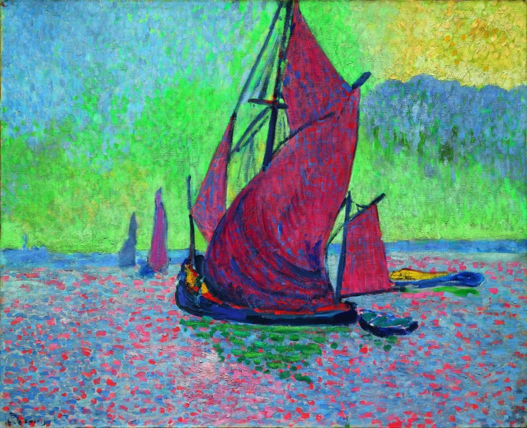 Les Voiles rouges, de André Derain, 1906, colección particular © André Derain. Arriba, L'Estacade du Casino Marie-Christine à Sainte-Adresse, de Raoul Dufy, h. 1906, Milwaukee Art Museum, donación de Mrs. Harry Lynde Bradley © Raoul Dufy © P. Richard Eells. Todas las imágenes, cortesía de la Fundación Mapfre, VEGAP, Madrid, 2016