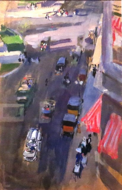 Quinta Avenida, Nueva York, 1911, guache sobre papel. Arriba, Calle 59, Nueva York, 1911. Gouache sobre cartón. Museo Sorolla, Madrid. Todas las obras, Madrid, Casa-Museo Sorolla.