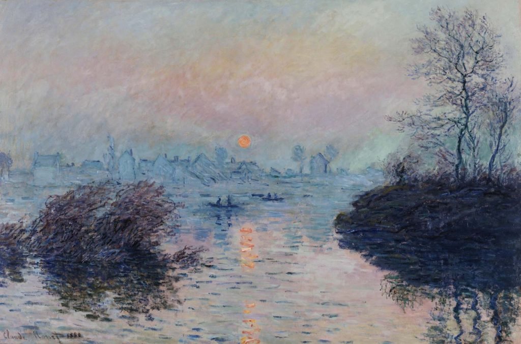 Claude Monet (1840-1926). "Soleil couchant sur la Seine à Lavacourt, effet d'hiver". Huile sur toile, 1880. Musée des Beaux-Arts de la Ville de Paris, Petit Palais.