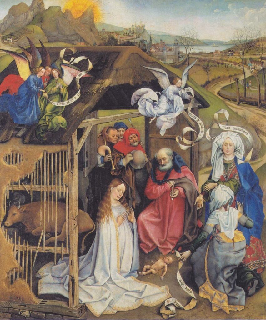 Adoración de los pastores, de Robert Campin, h. 1420, óleo sobre tabla