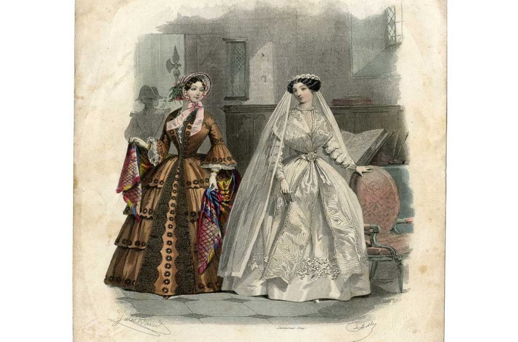 Figurín de moda, aguafuerte, 1855.