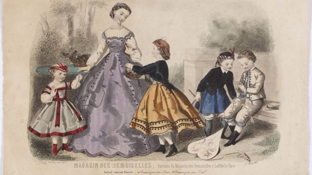 Figurín del "Magasin des Demoiselles", 1865, aguafuerte, Madrid, Museo del Romanticismo.