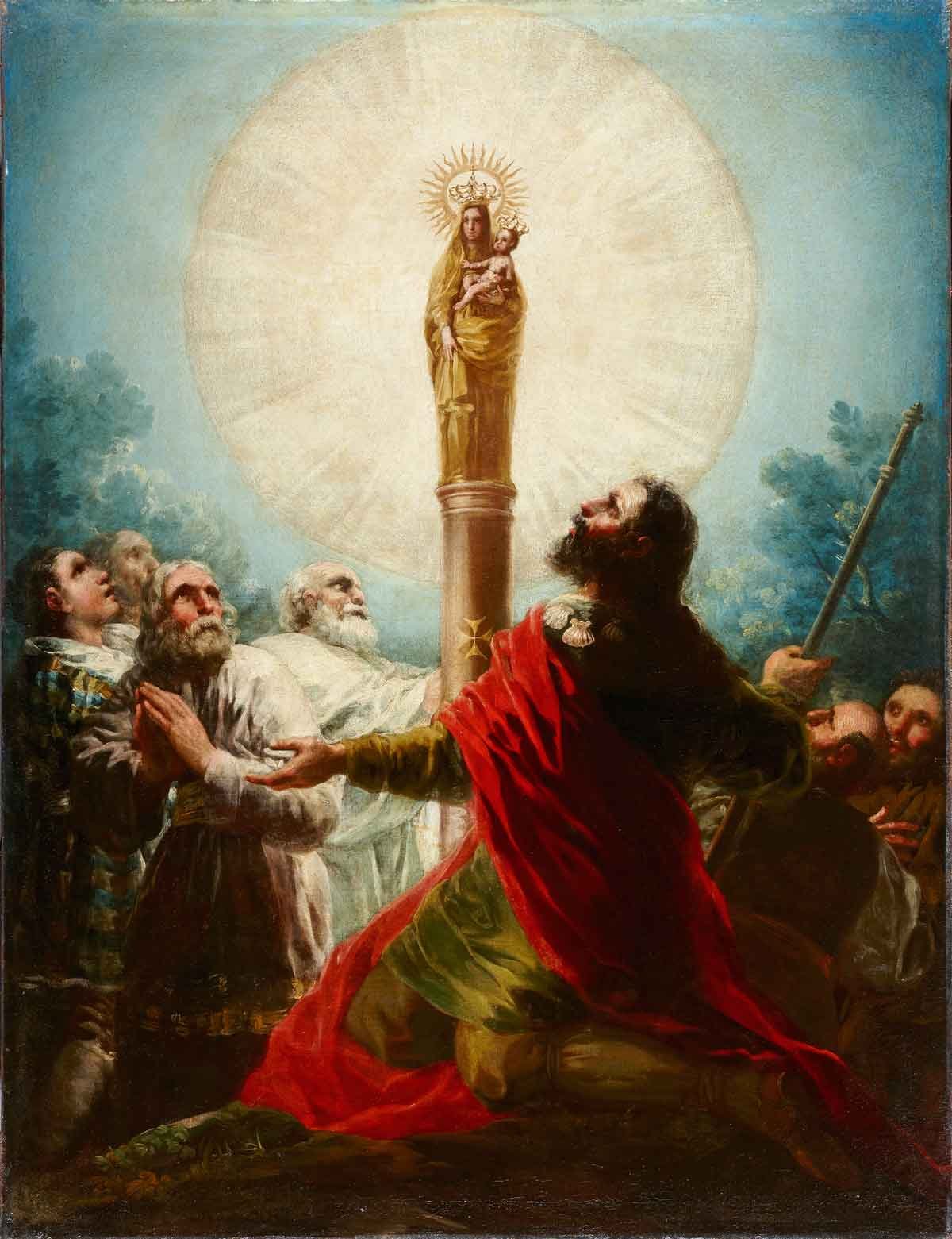 Aparicion de la Virgen del Pilar al Apostol Santiago, por Goya, h. 1755.