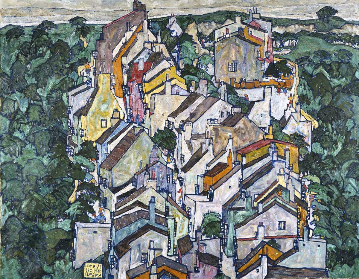 Ciudad entre vegetación (La ciudad vieja III), por Egon Schiele, 1917.
